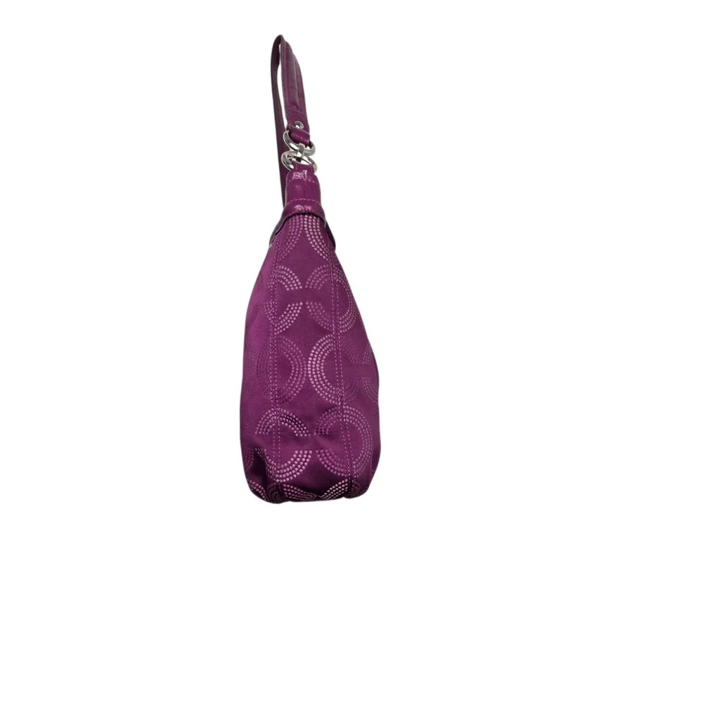 Coach Ashley Dotted Op Art Hippie Shoulder Bag Purple Signature Canvas Leather